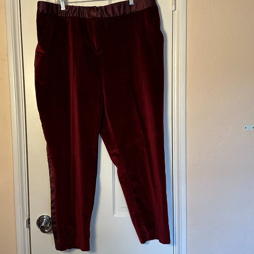 Altuzarra Red/Plum Velvet Tuxedo Pants, Size: 18W